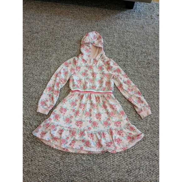 JANIE AND JACK Girls Pink Floral Long Sleeve Hooded Sweater Dress Girls Size 10 - Picture 7 of 8